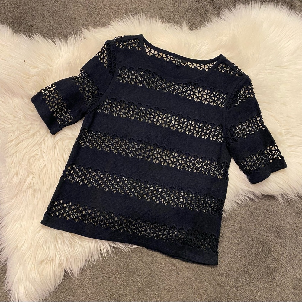 RW&CO. Navy Blue Lace Top